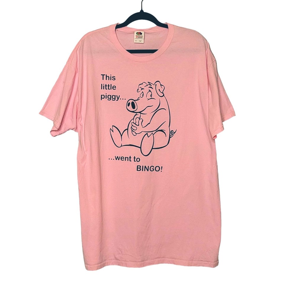 Funny‎ Piggy Bingo Graphic T-Shirt XL - Fruit Of The Loom HD Cotton Pink